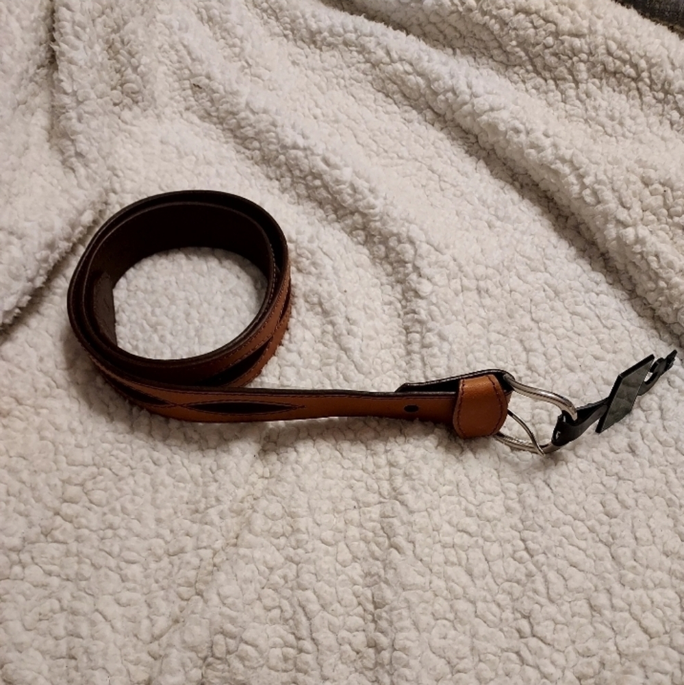 NWT Canterbury Brown Cut Out Detail Leather Belt Mens sz 40